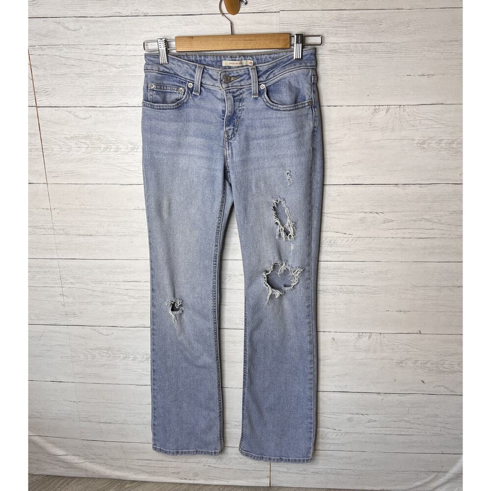 Levis Jeans Womens Size 25 Superlow Boot Light Wash Distressed - Picture 4 of 16